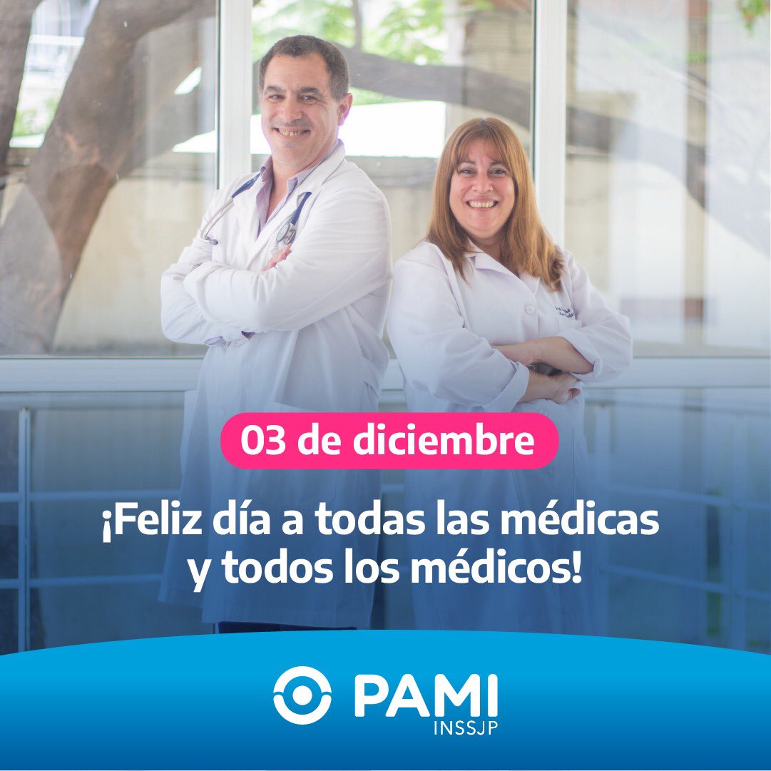 PAMI_org_ar's tweet photo. Feliz día a quienes con vocación de servir al otro abrazan la ciencia médica, como un arte de promover la salud, curar y acompañar a nuestras personas mayores. https://t.co/WZvnHBVkgC