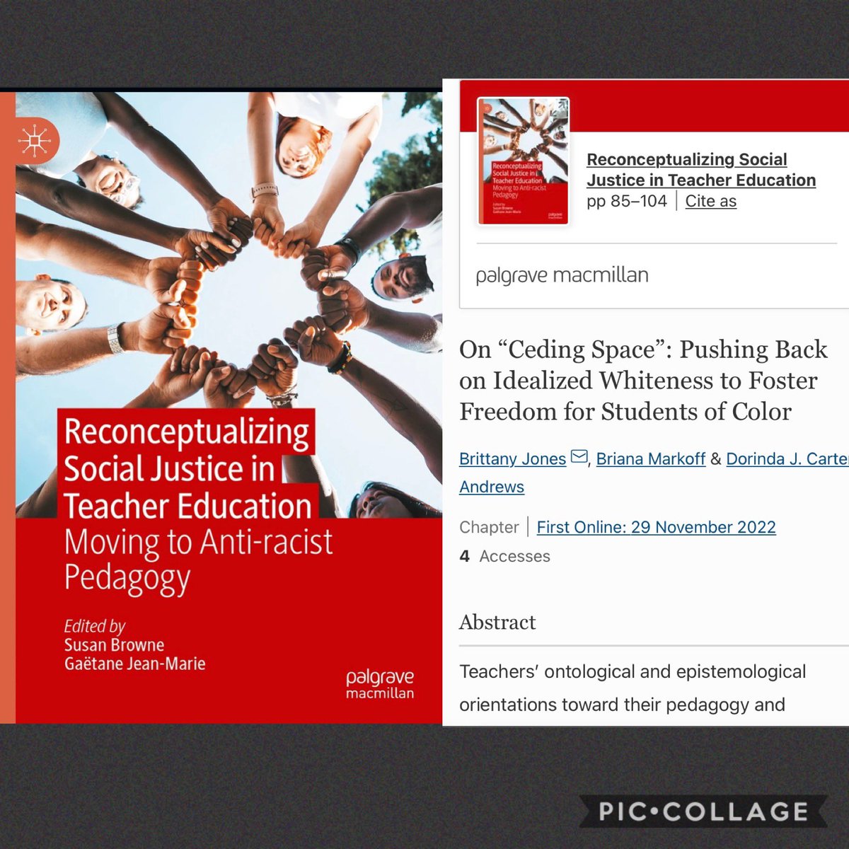 The online version of this very important book is out! Check out our chapter on pushing back against idealized whiteness in teacher education. Such a pleasure writing with @DrDorindaCA and <a href="/BriMarkoff/">Bri Markoff</a>