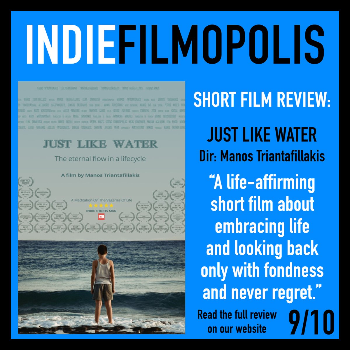 IndieFilmopolis's tweet photo. 🎬 A new festival film review is now on our website.

🎥 "Just Like Water" directed by @Manos30fillakis
 
✍️ “A life-affirming film about embracing life and looking back only with fondness and never regret.”
 
Read the full review here:
https://t.co/B6Et4AiqLR

#supportindiefilm https://t.co/XeA8NMKQM8