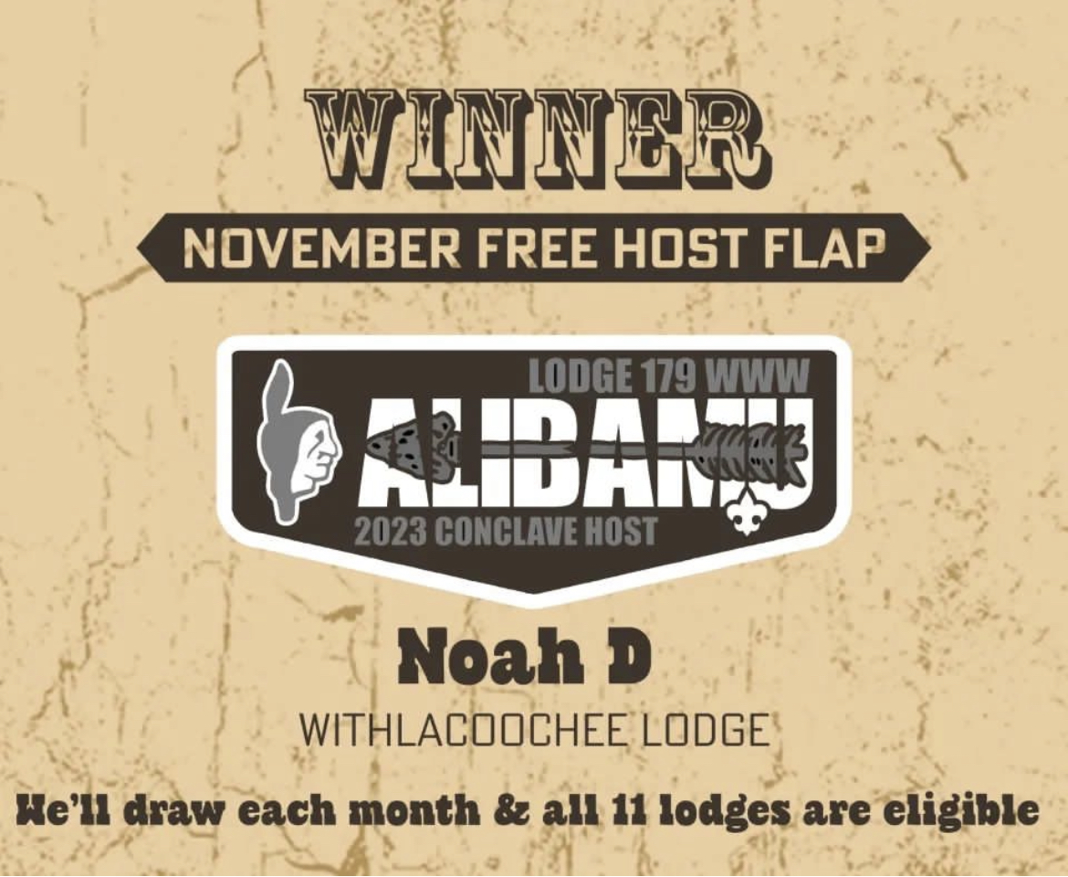 Congratulations to our November winner! Register at OAsectionE6.org by December 31 to be entered into next month's drawing. Lodges, make sure to encourage your members to register!