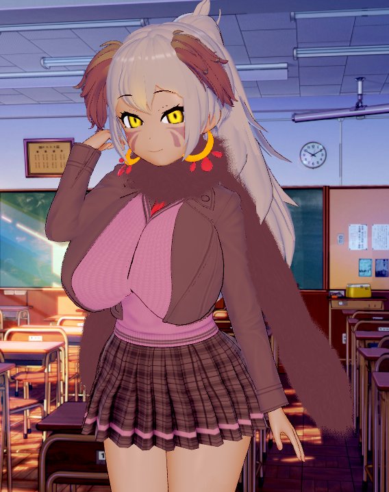 ジャイアントモアの別の服装を作ってみました。 左上から制服、水着、サークル服、外出着です。 水着は表に羽織る服を一緒に着せようかと思ったんですが、ただビキニだけ入れました。 