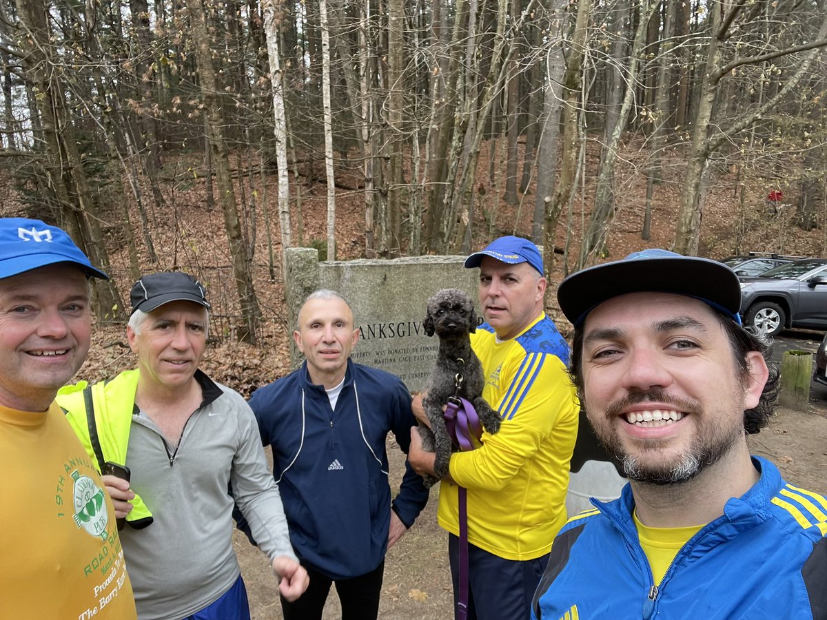 patrickecook's tweet photo. It’s Christmas season, but still time to hit the Thanksgiving trails in #Chelmsford for an #EStreeters #run with @ChewieCook @AndrewCooker @Scanlon65 @jpiekos @cborges_2004 https://t.co/eCtUxTzdz5