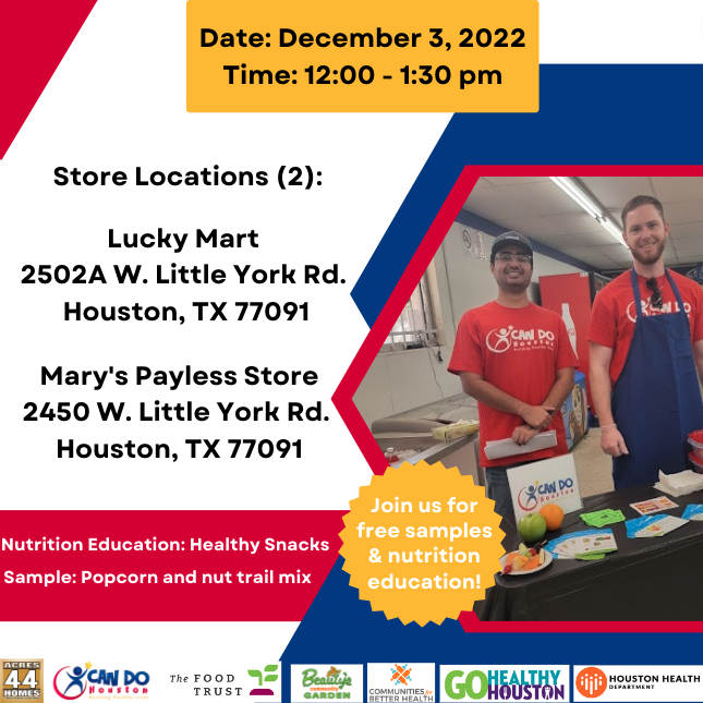 Join us today at the Acres Homes Healthy Corner Stores for our food demonstrations from 12:00-1:30 pm. We hope to see you soon! #CANDO #CANDOHouston #HealthyCornerStores #HealthyFoodAccess #HoustonHealthDepartment  #AcresHomes  <a href="/HoustonHealth/">Houston Health Dept</a> <a href="/GoHealthyHTX/">gohealthyhtx</a> <a href="/thefoodtrust/">The Food Trust</a>
