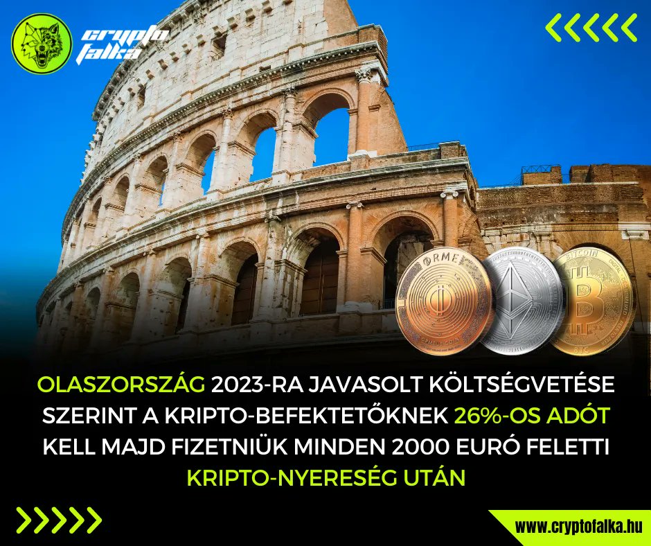 CryptofalkaH's tweet photo. Olaszország törvényjavaslata követi Portugáliát, amely 28%-os adóterhet vetne ki a rövid távú kripto-nyereségre. Korábban Portugália úgy pozícionálta magát, mint Európa egyik leginkább kripto-barát országa. 😅👎🏼
.
#kriptovaluta #blokklanc #bitcoin #befektetes #penz #olaszorszag https://t.co/iHFeTEd0xD