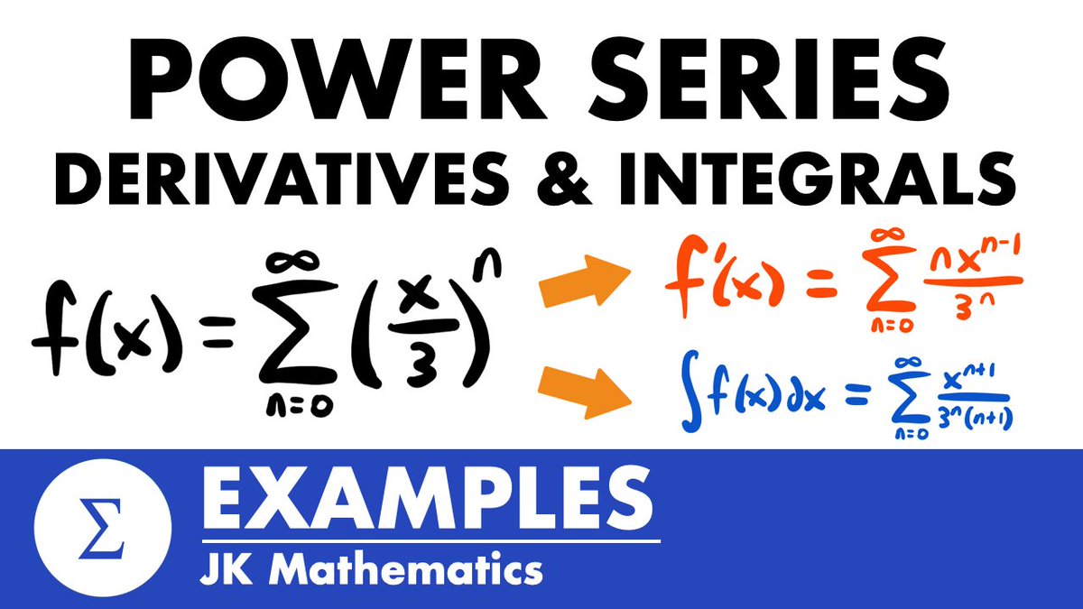 jk_mathematics's tweet photo. Practice finding the derivative and integral of a power series as well as their radius and interval of convergence with the examples in my new video for Calculus 2 now available on Youtube!

Link: https://t.co/ti4qpEwE7a

#math #calculus #series #apcalc #youtube #jkmath https://t.co/YbKFXWQoBg