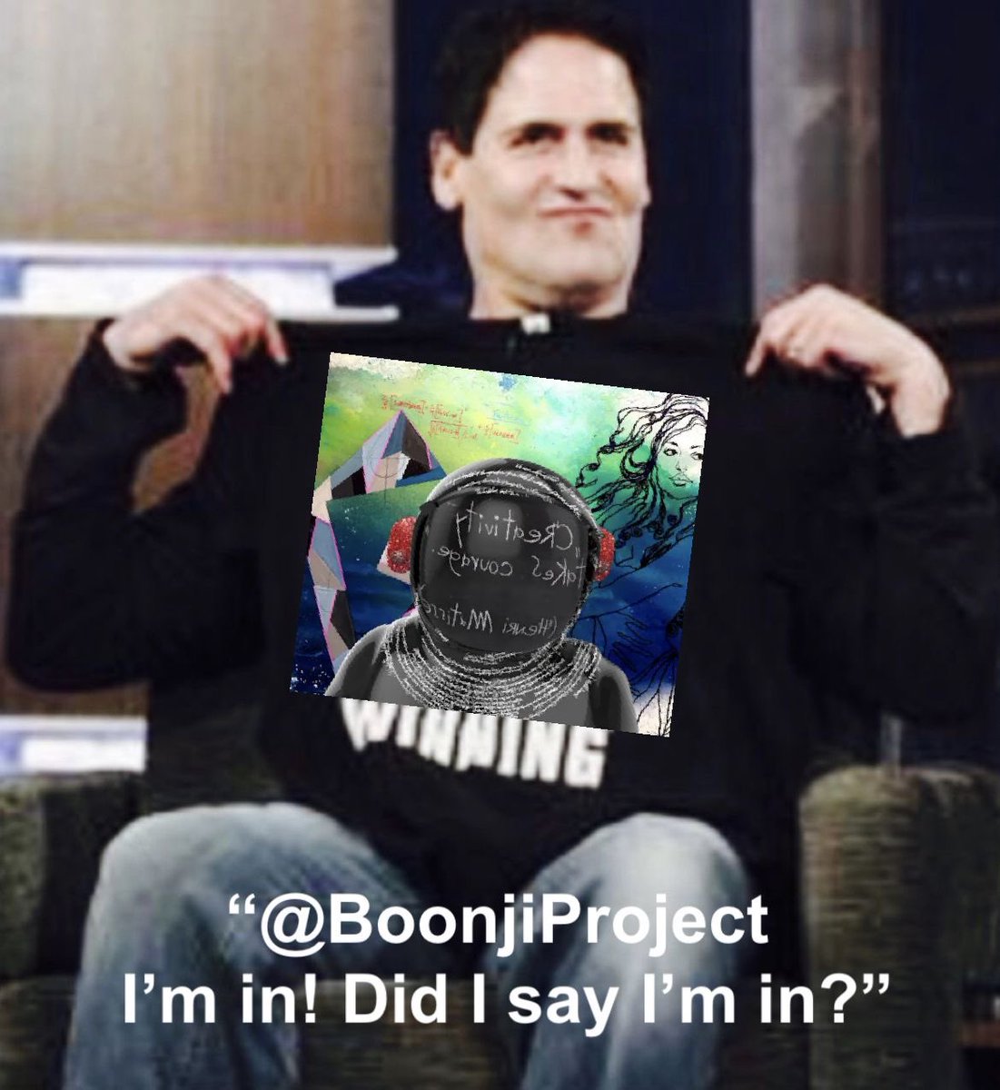 RedDevilBTC's tweet photo. #BoonjiSharkTank Ep. 315 with @mcuban ft. @BoonjiProject token ID# 315
Body: Roundabout
Visor: Matisse π©βπ¨
Ear: Trips
Background: Underwater
Come join the #boonjiproject #communji
#nftmemes #NFTshills #nfts #NFTCollection #nftcommunity #BrendanMurphy #SuperBoonji https://t.co/Pep4BS1W5M