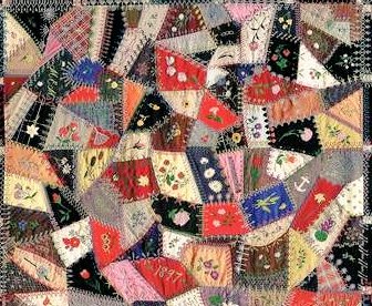Crazy Quilts, a form of textile art often upcycling remnants of older clothing and other scrap materials, patched together in patterns lacking repeating motifs, popular in the US (late 19thc) #WomensArt