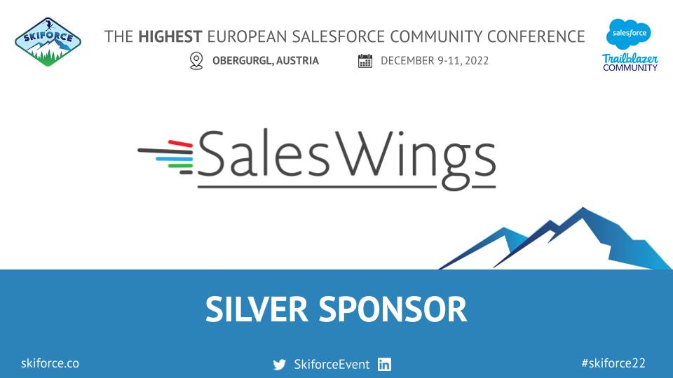 SkiforceEvent's tweet photo. @SalesWingsApp is a Silver Sponsor of #Skiforce22 - thank you for supporting Europe’s highest Salesforce conference. Learn more at https://t.co/sWk0prMZC3

Tickets: https://t.co/rBOWyBpE9p
Agenda: https://t.co/HDumfKTK9x
#Salesforce #TrailblazerCommunity https://t.co/qBHIHXBckV