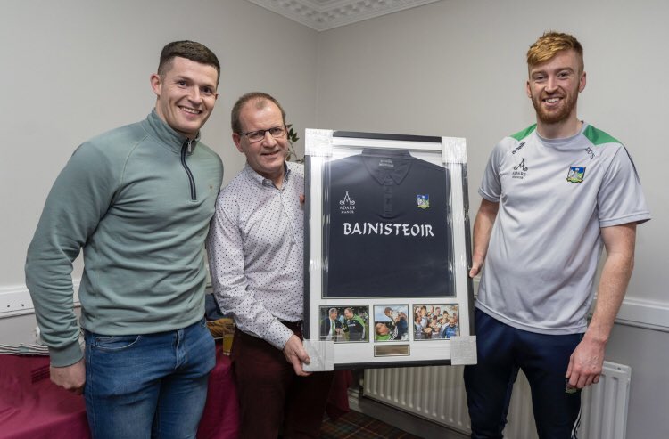 Joint Captains Iain Corbett &amp; Donal O’Sullivan make a presentation to Billy Lee on behalf of the Limerick Senior Footballers in recognition of his outstanding contribution to Limerick Football