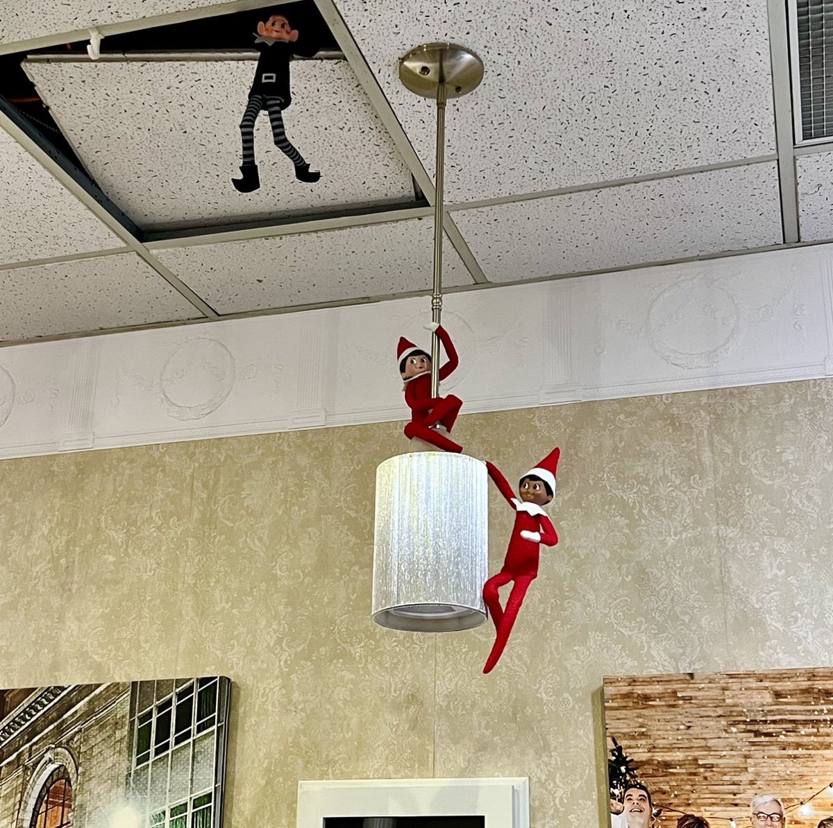 Ruby and Link, swung down from the ceiling above.
Then there is Jasper… he may need a little shove.
They’ve made it inside, it must have been complex.
Where do you think our elves will end up next?