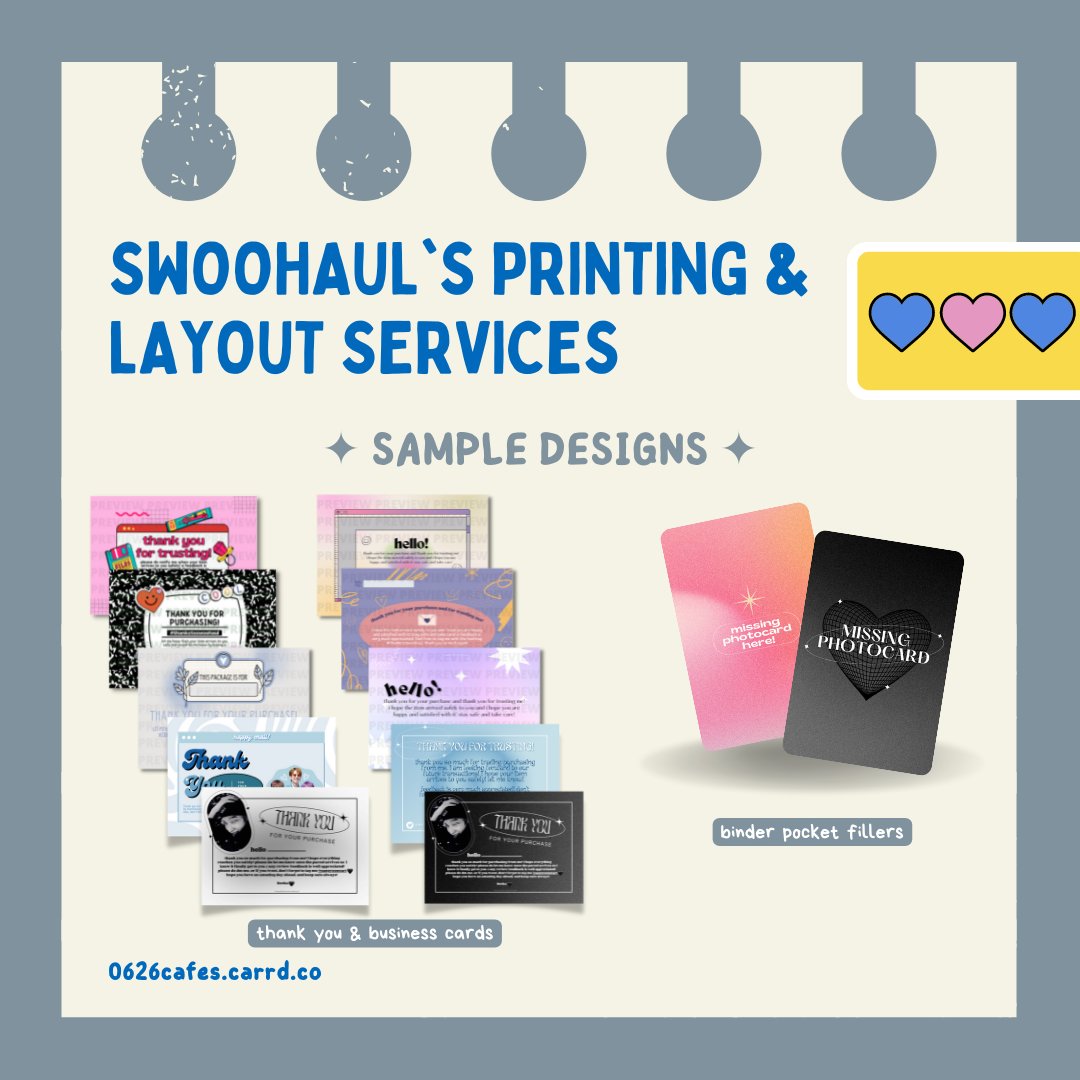 swoohaul's tweet photo. 📓 — for your freebies, gifts, etc.ᐟ
ㅤ↳ looking for budget-friendly printing and layout services? well, i'm only one dm away! book your commissions with me and i'll be glad to follow your requests!

𓏸 —— if you are interested, my dms are open!☻
📁https://t.co/8lONsqhTzD https://t.co/lacAxuWyAZ