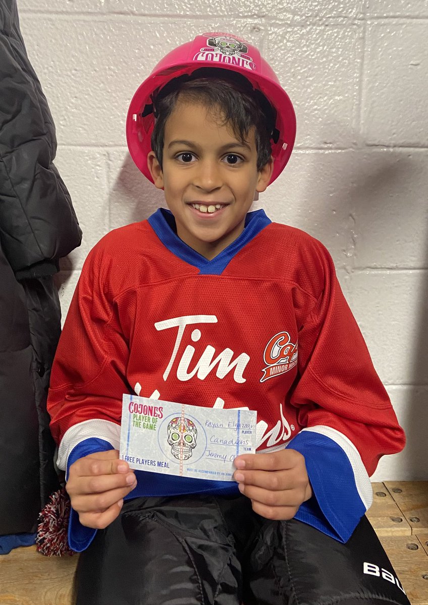 Big shout out to Rayan of the U9B Canadiens on being this weeks <a href="/CojonesTacos/">Cojones Tacos & Tequila</a> bravest player of the game. <a href="/SJMHA/">St. John's Caps</a>