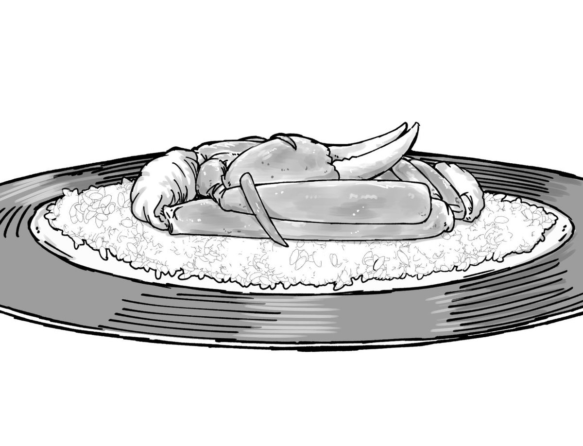 greyscale monochrome solo food rice plate 1girl  illustration images