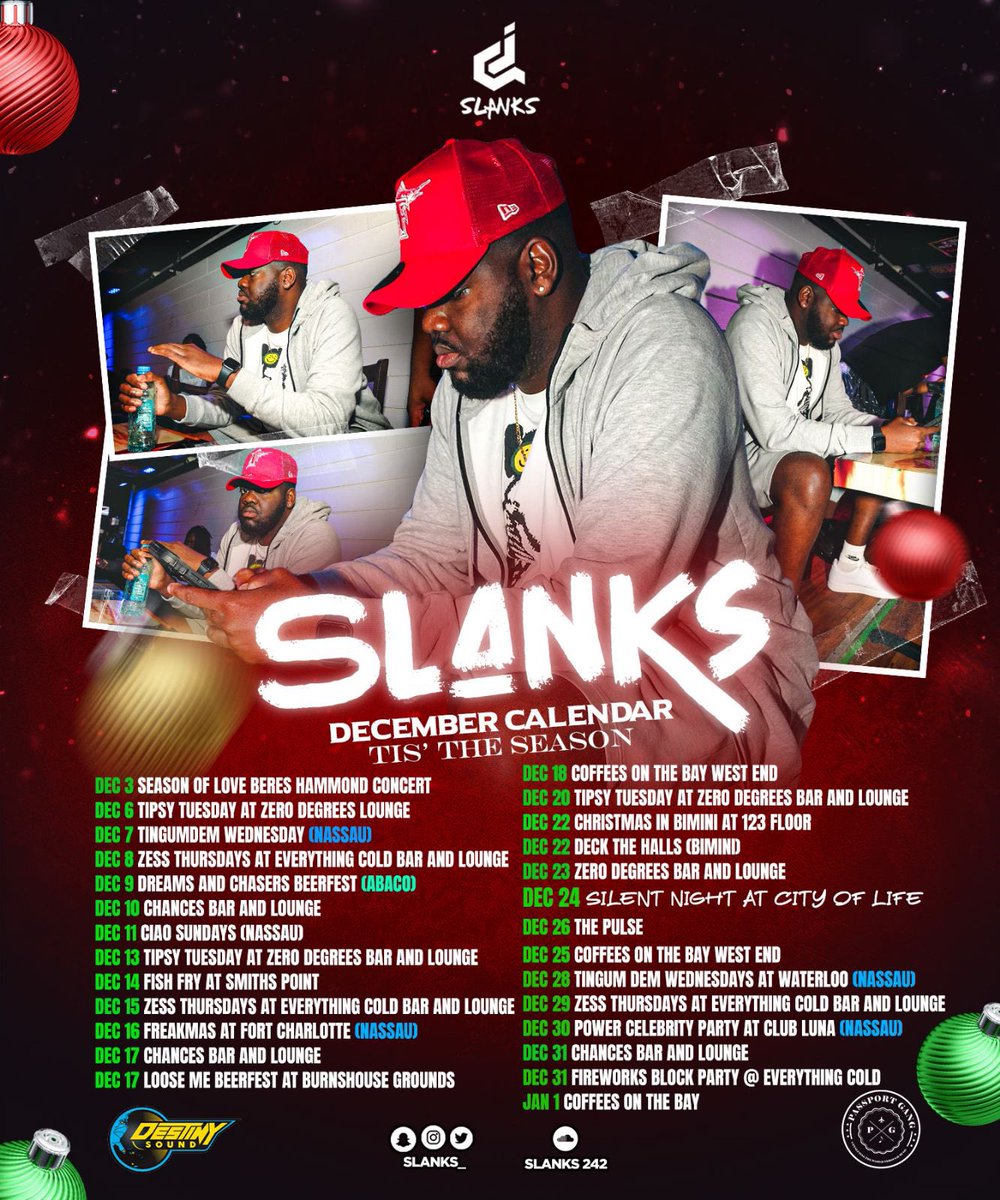 Tis’ The Season ❄️
Upcoming Dates For The Christmas Season 🎄 
More Dates To Be Added • For Booking Information Contact 1-242-533-4817 or Slanks242@outlook.com 🔌

Share And Repost Please 🙏🏾❄️