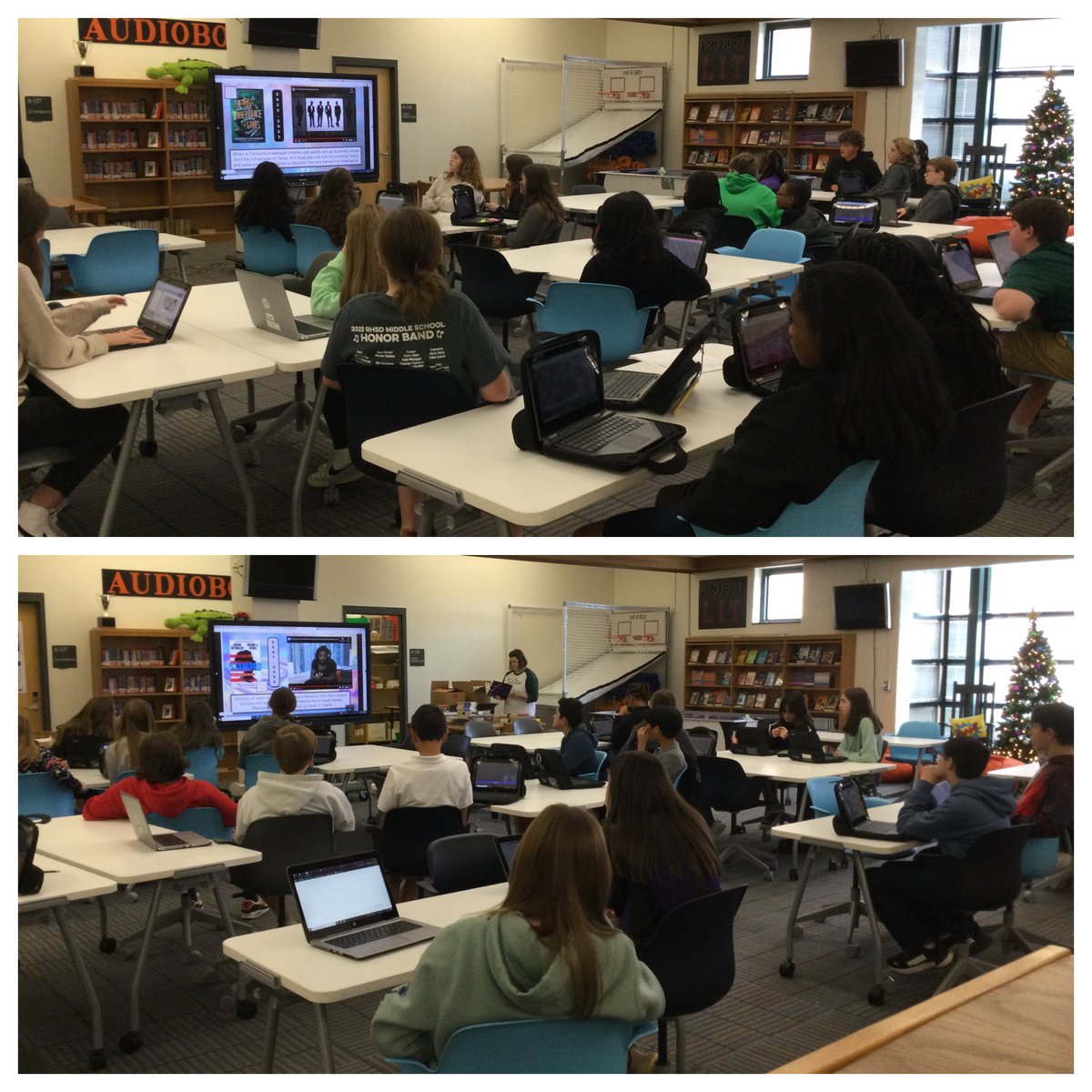 DCMSMediaCenter's tweet photo. I shared trailers for the SC Young Adult Book Award nominees with 8th graders based on Quizizz interest polls. You can access the Google slides: https://t.co/tFhlwUeaPa. Top 2 were #TheInheritanceGames & #Stamped. @DutchmanCreekMS @SCASLNet @jenlynnbarnes @JasonReynolds83 #SCYABA https://t.co/olRF7lq4Gf
