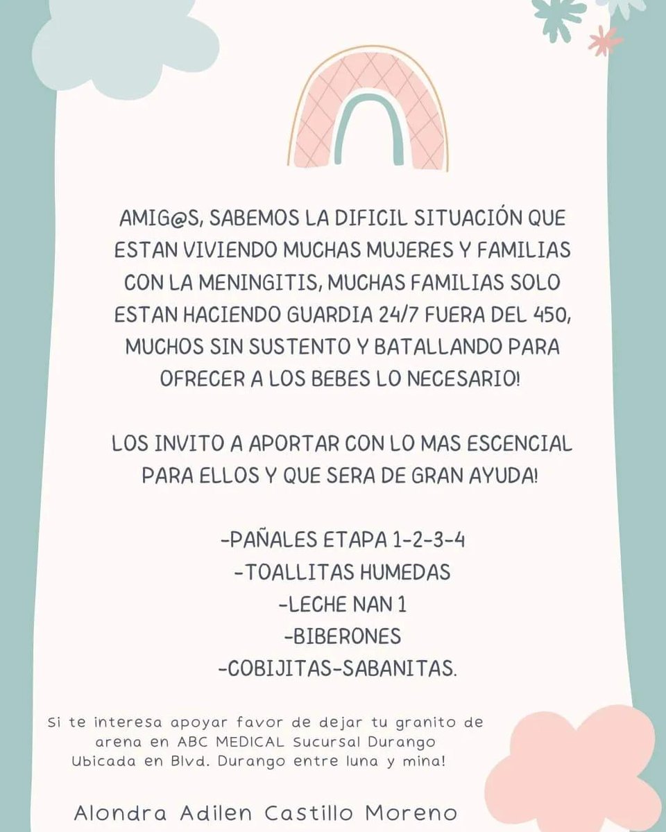 Canal12Dgo's tweet photo. #DurangoSolidario 🍼👶🏻🙌🏼 || Joven duranguense está organizando colecta para las y los recien nacidos de mujeres que tienen #meningitis en #Durango. Súmate, comparte y apoya. https://t.co/vxpsF7dIMF