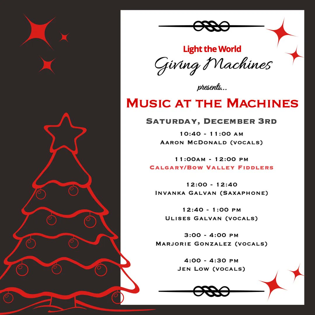 CalgaryGiving's tweet photo. Heading to @southcentremall today? Stop by Giving Machine Calgary and experience one of the amazing performances taking place throughout the day. #givingmachineyyc #LighttheWorld https://t.co/myLzu6tj1K