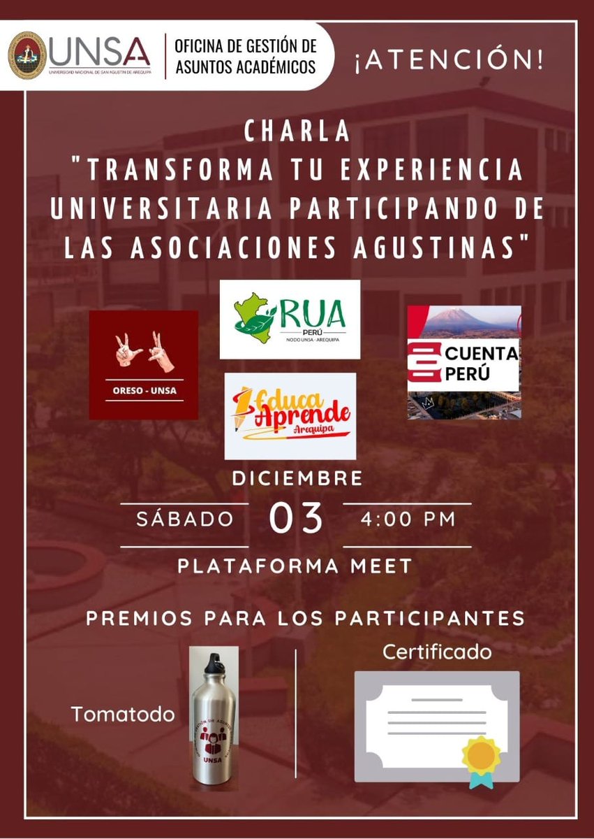 OresoUnsa's tweet photo. 𝐂𝐇𝐀𝐑𝐋𝐀: "𝐓𝐑𝐀𝐍𝐒𝐅𝐎𝐑𝐌𝐀 𝐓𝐔 𝐄𝐗𝐏𝐄𝐑𝐈𝐄𝐍𝐂𝐈𝐀 𝐔𝐍𝐈𝐕𝐄𝐑𝐒𝐈𝐓𝐀𝐑𝐈𝐀 𝐏𝐀𝐑𝐓𝐈𝐂𝐈𝐏𝐀𝐍𝐃𝐎 𝐃𝐄 𝐋𝐀𝐒 𝐀𝐒𝐎𝐂𝐈𝐀𝐂𝐈𝐎𝐍𝐄𝐒 𝐀𝐆𝐔𝐒𝐓𝐈𝐍𝐀𝐒"
𝐃𝐈́𝐀: 03/12/2022
𝗛𝗢𝗥𝗔: 𝟒:𝟎𝟎 𝐩𝐦 𝐚 𝟔:𝟎𝟎𝐩𝐦
𝗜𝗡𝗦𝗖𝗥𝗜𝗣𝗖𝗜𝗢́𝗡:
https://t.co/ZcC8whUnk9 https://t.co/6KYNywS79H