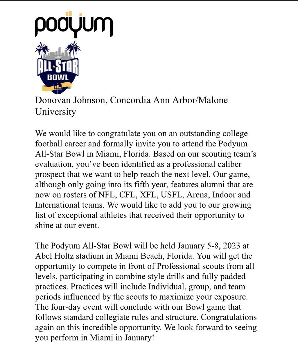 Blessed to Say I have received an Official Invitation to compete in the 2023 <a href="/PodyumBowl/">The Podyum All-Star Bowl</a> In Miami,Florida 🏝