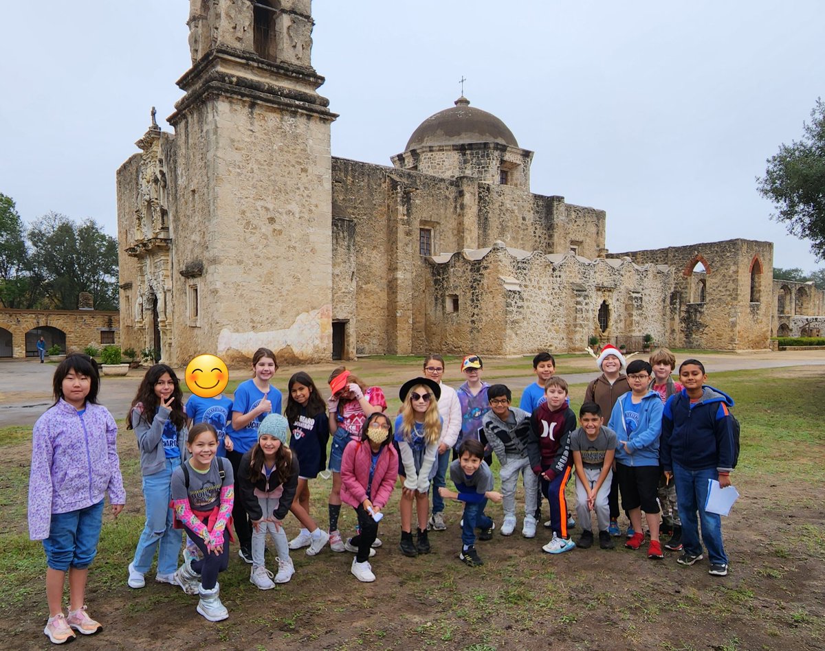 aggieallyson00's tweet photo. After reading about the Spanish Missions this week, 4th graders @NISDBeard continued their learning of Texas history outside of the classroom. They were able to explore and learn more about what life was like during the early 1700s. Fun day, despite the cool, damp weather! https://t.co/nq536kDNFE