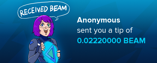 beamtipbot's tweet photo. @trempplin You received 0.02220000 BEAM. Withdraw funds in DM with me. https://t.co/ure1mYiyZq