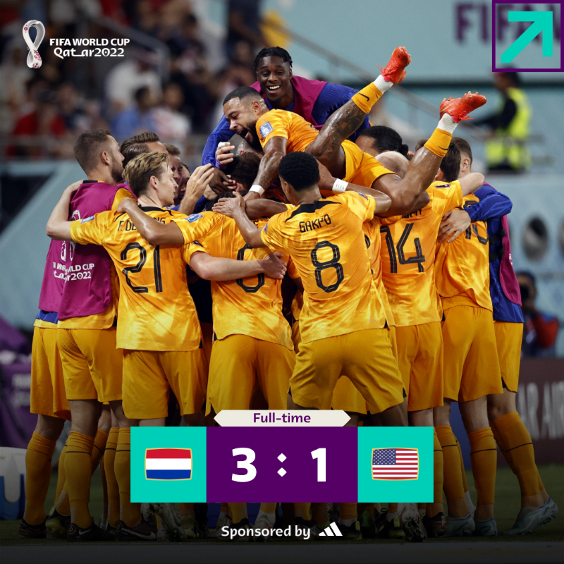 FIFAWorldCup's tweet photo. The Netherlands progress to the Quarter-finals! 🇳🇱

@adidasfootball | #FIFAWorldCup