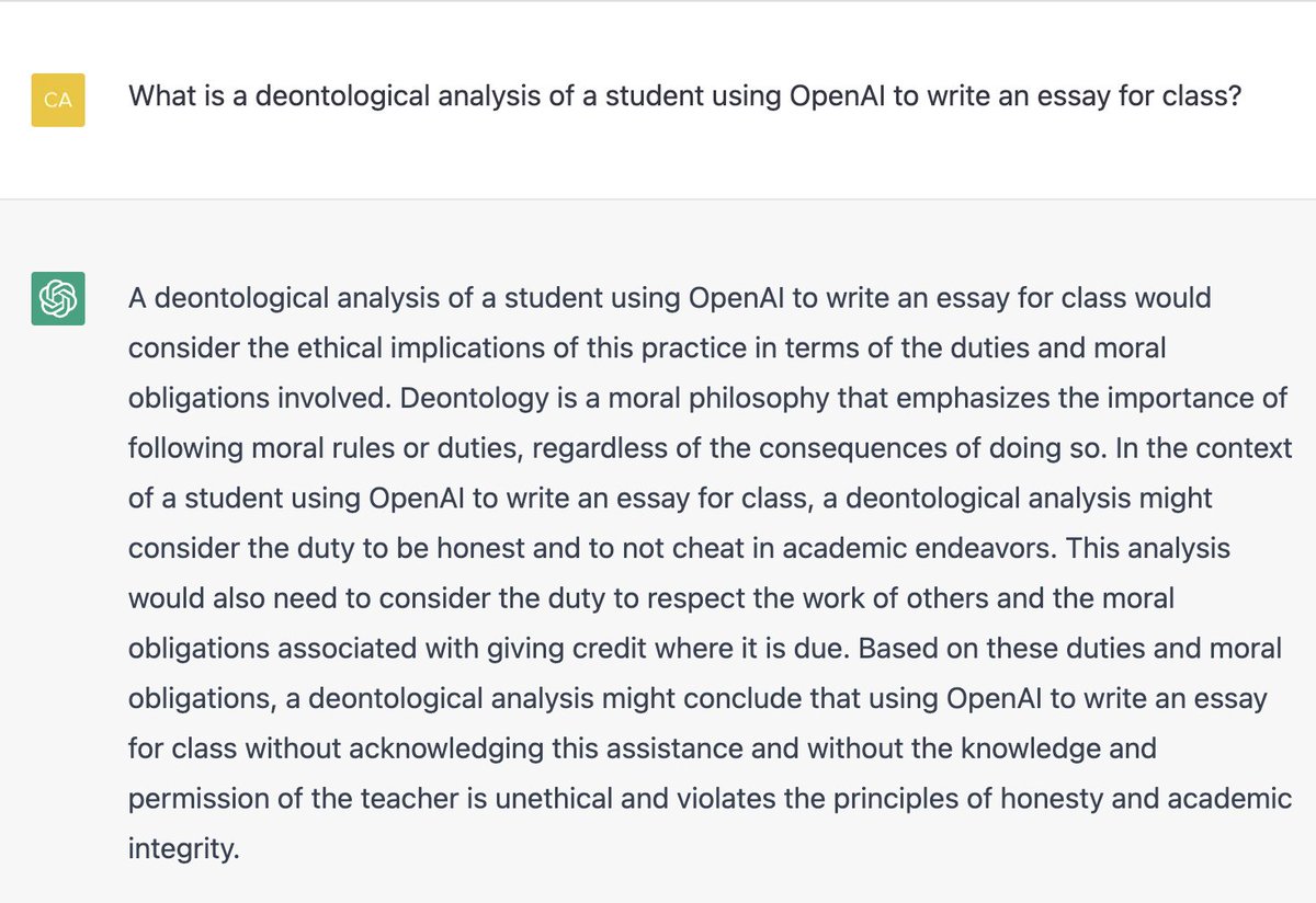 lots of conversation about the OpenAI chatbot and how it might be used for cheating (e.g., answering questions on take-home tests) so here is my contribution of some questions that students might have to answer in my tech ethics class