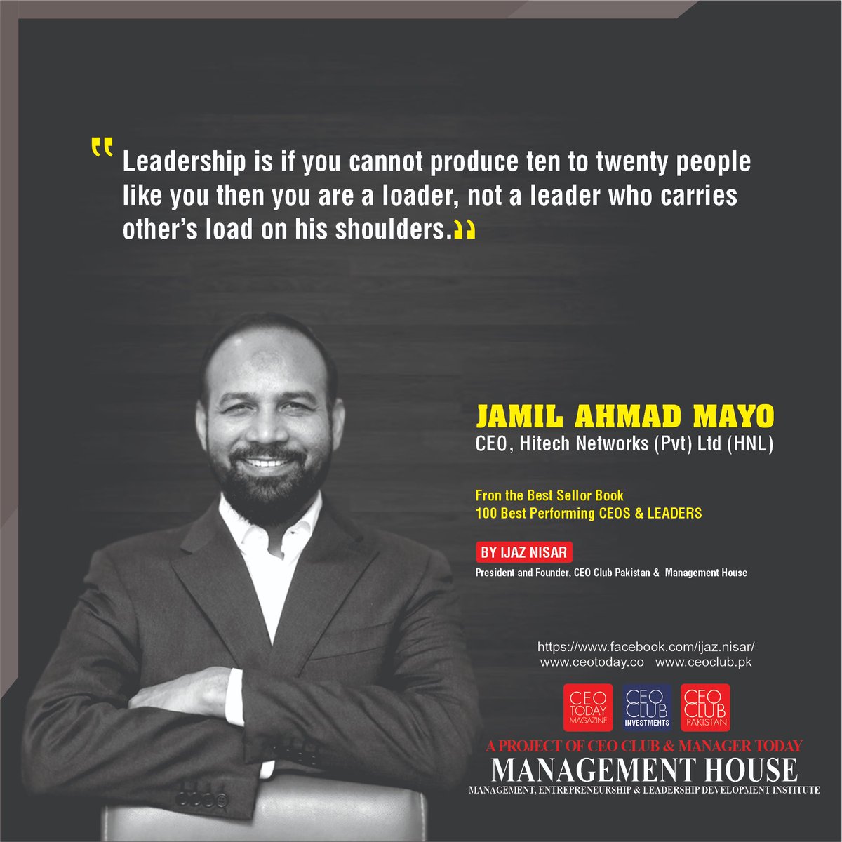 HitechNetworks's tweet photo. We are pleased to share that our respected CEO, Mr. Jamil Ahmad Mayo will be a distinguished Guest at CEO Club Pakistan during the historic corporate event “CEO Summit Asia” at the launch of the best-selling book “100 Best Performing CEOs &amp; Companies of Pakistan” https://t.co/I7uiyJzi7V