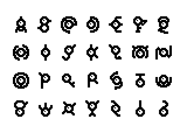 Adding the unown language glyphs to the pixel font in between adding the latin supplemental characters and working on the site for it. #PixelArt #Pokemon