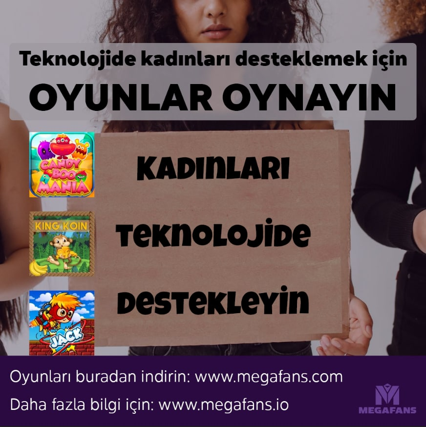 MegaFans ile mobil oyunlar oynayın ve teknoloji alanındaki kadınları destekleyin.

1) megafans.com 'dan MegaFans oyunlarını indirin
2) Kaydolun ve kadınları destekleyen turnuvaya katılın
3) Discord'umuza katılın ve arkadaşlarınıza meydan okuyun
discord.gg/zaRz5r6x