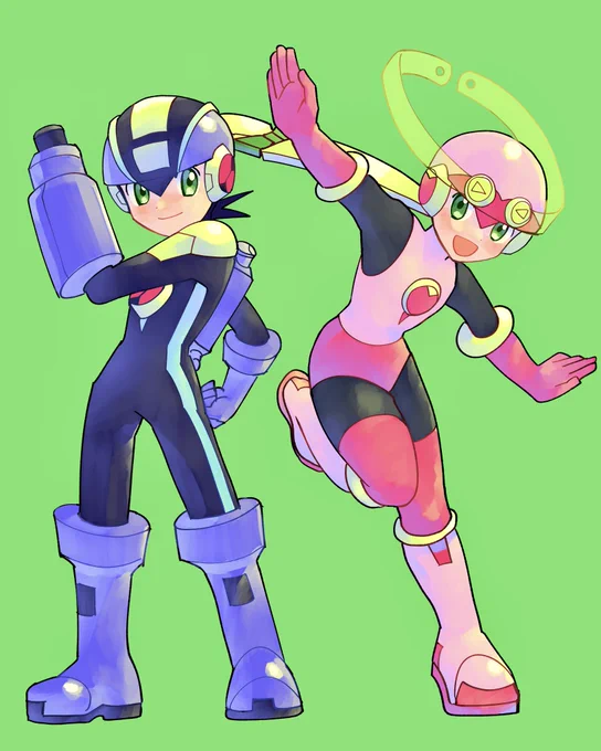 お題箱より!> ロックマンエグゼのロックマンとロールをおねがいします. #odaibako_lip_pw 描きました 
