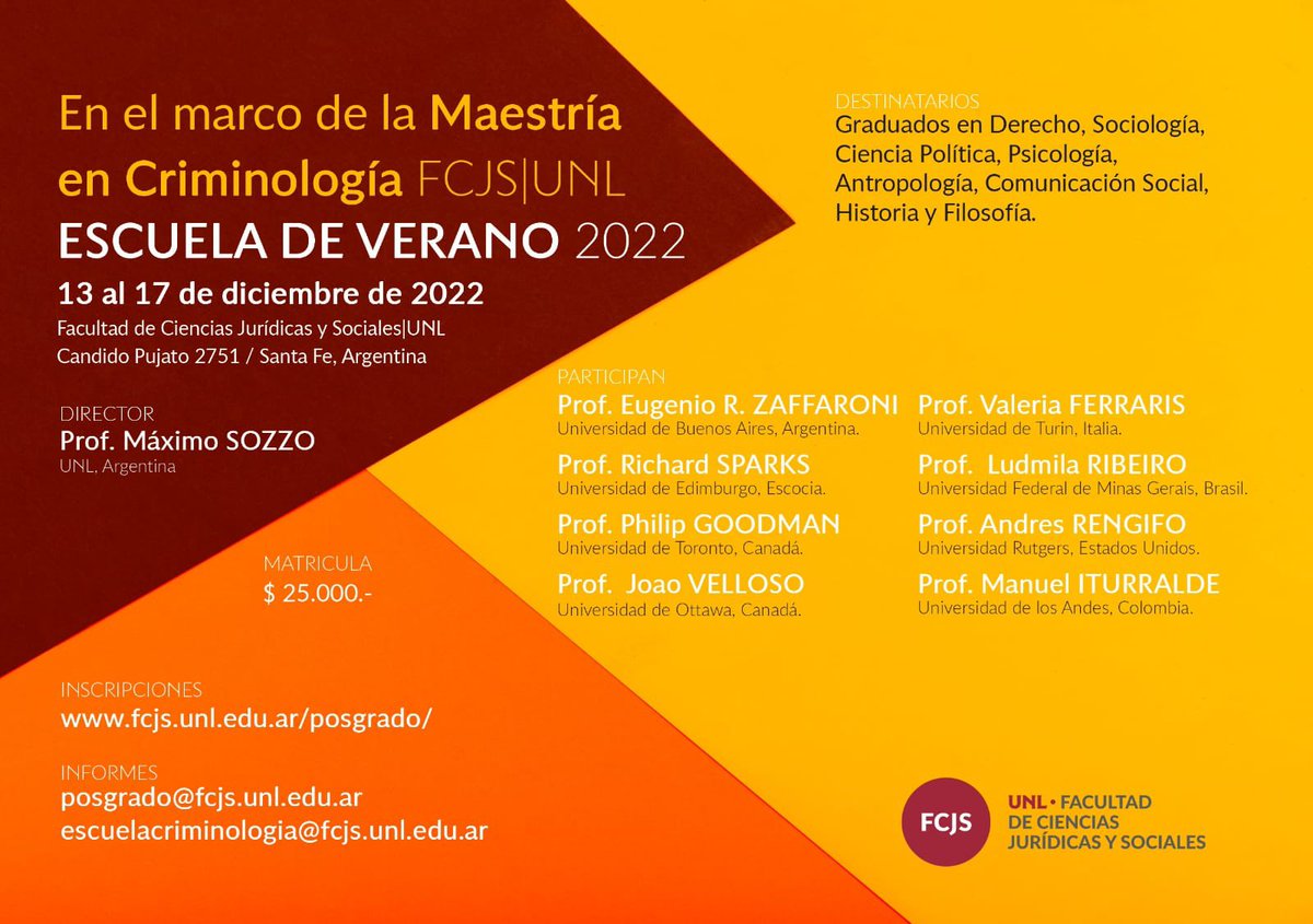 VellosoJGV's tweet photo. 10 days count down for the 2022 Summer School in Criminology, organized by Max Sozzo, at Universidad Nacional del Litoral, Argentina. https://t.co/LKv7cydV8x