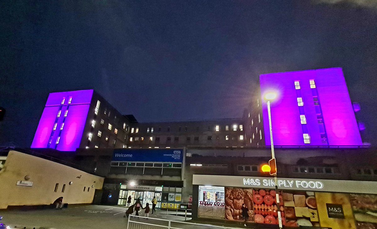 FrankOFriel's tweet photo. @DawnUhp @EDIuhpt @UHP_NHS Today is UN International Day of People with Disabilities.  Derriford lit in Purple tonight, celebrating our amazing colleagues, bringing lived experience of disability and long term health conditions into the workplace, enriching the care we provide. https://t.co/x1qgEq6xP9