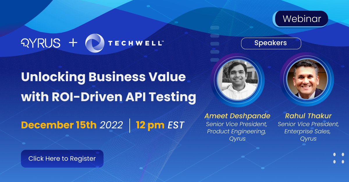 QyrusAI's tweet photo. #Qyrus + #TechWell

Tune in to the API testing #Webinar December 15th!

We will discuss topics like:

✓ What’s driving #APItesting adoption?
✓ Challenges to #API testing
✓ Breaking new ground with Qyrus’ API testing

Register Today: https://t.co/5N04PBMjd4 https://t.co/xWrzZR7pvl