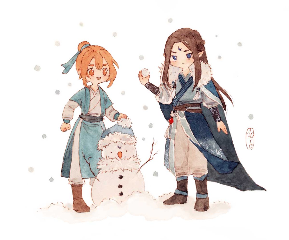 「It's Moshangs first snowman and qinghua 」|🌱 Mioのイラスト