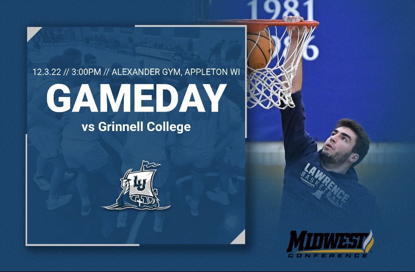 Conference game in Alex,  doesn’t get better than that! 

🆚 Grinnell College 
🏀 3:00pm 
📍Alexander Gym, Appleton WI
💻 vikings.lawrence.edu/watch/?Live=50…

#GTAC