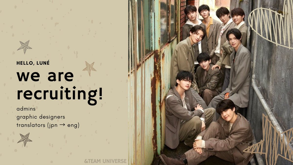 andTEAMuniverse's tweet photo. ✨️ | WE'RE RECRUITING! 🥳

Hello, LUNÉ! We're accepting applications for:

• Admins
• Graphic designers
• Translators (JPN → ENG)

Come join our Universe team! 🌙🤍
➡️ Just fill out the form below:

🔗 https://t.co/qyuoxZI7S0

#andTEAM @andTEAMofficial 
@andTEAM_members https://t.co/8iS7VmXS3Z