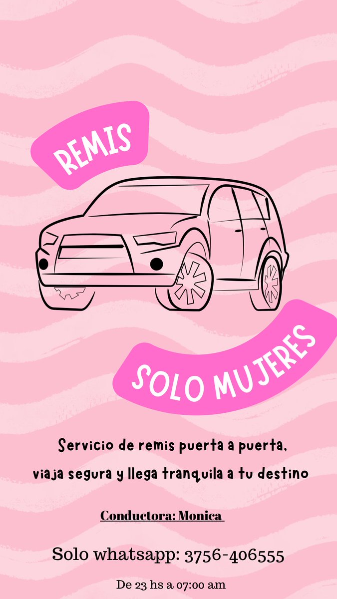 jenniffer_alvez's tweet photo. Hola chicxs mi mamá empezó a trabajar como remisera. Me ayudan compartiendo con sus amigas/familiares etc!? Remis solo para mujeres. Mandan un whatsapp y ya tienen un viaje seguro hasta llegar a destino 💖 https://t.co/y3ueTIk5zE