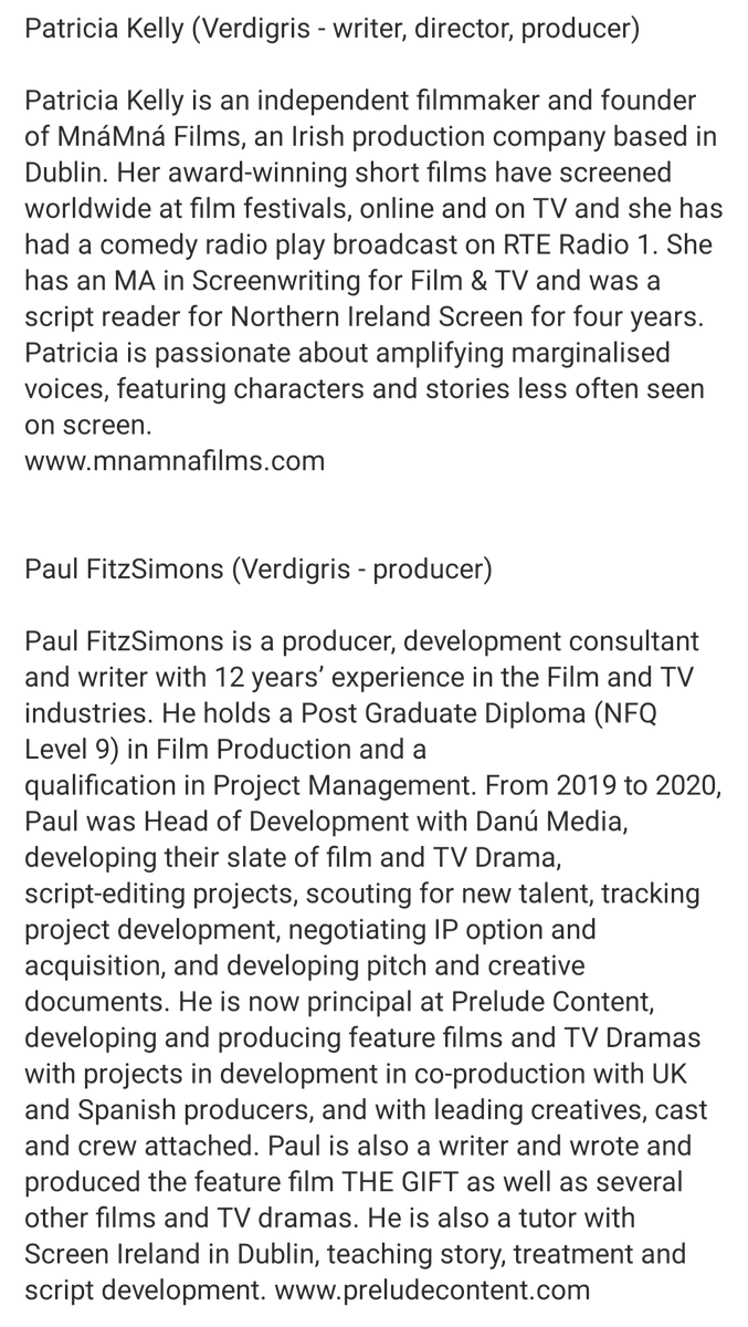 VerdigrisFilm's tweet photo. Verdigris is an Irish feature film written & directed by Patricia Kelly of MnáMná Films and produced by Patricia with Paul FitzSimons of Prelude Content. Principal photography starts January 2023.
#VerdigrisFilm #VerdigrisMovie #IrishFilm #featurefilm #Irishproduction https://t.co/eionSMjtGv