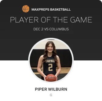 Congrats to Jordyn Prox player of the game vs Alvin and Piper Wilburn vs Columbus 🦁🏀