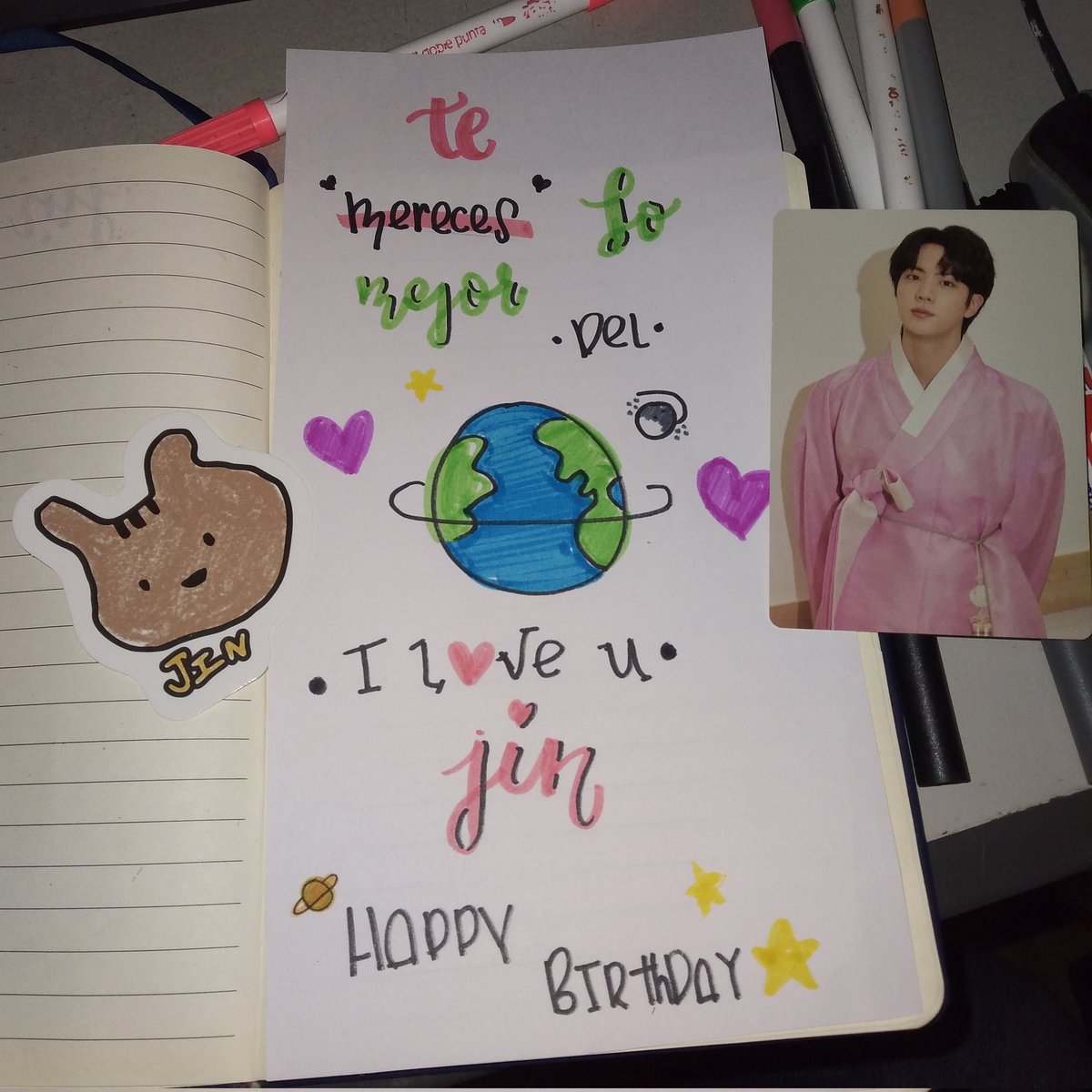 #To_Jin I'm not good at expressing my feelings, but I hope that telling you that my world ends and begins with you is enough.

I love you and you are my inspiration to be a better version of me who loves not perfectly but beautifully.
#HappyBirthdayJin #JINDAY #jinbirthday