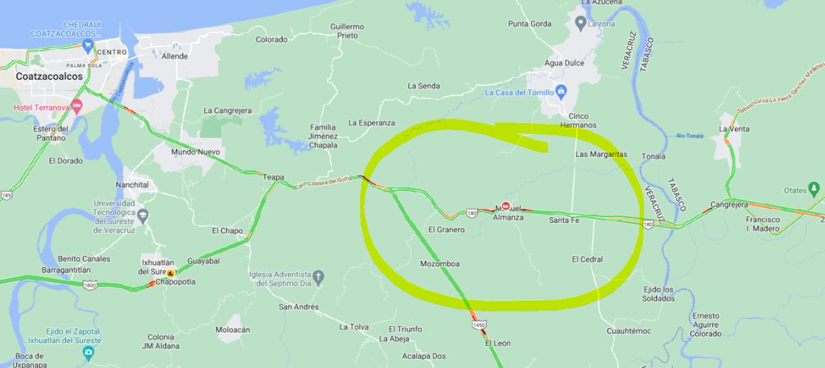 CalCSI's tweet image. Buenos días,

Nos pueden apoyar para saber si hay algún reporte de accidente sobre la Carretera Federal 180 (Villahermosa - Coatzacoalcos) a la altura del Kilometro 31 en dirección a Coatzacoalcos. @CAPUFE @GN_Carreteras