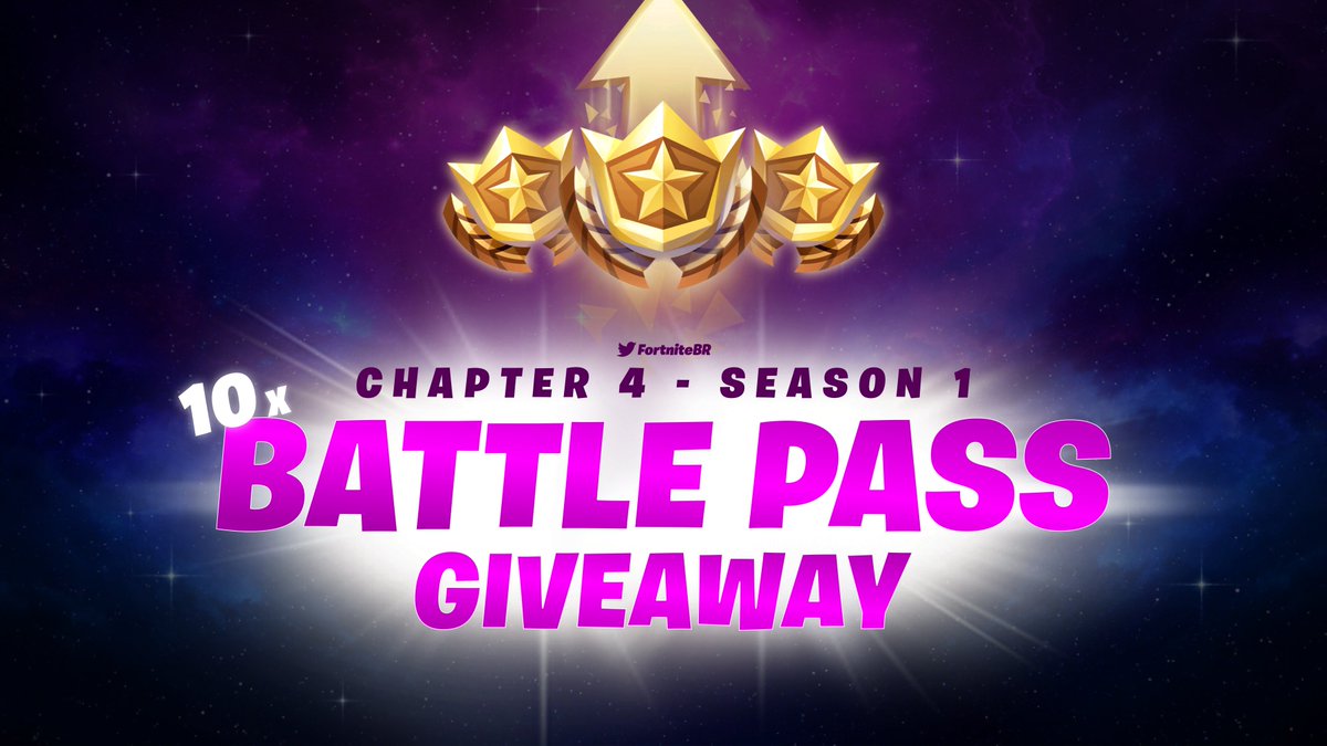 Fortnite News (@fortnitebr) on Twitter photo It's almost time! To celebrate the launch of #FortniteChapter4, we're giving away the new Battle Pass to ten lucky winners - to enter:
- Follow <a href="/FortniteBR/">Fortnite News</a>
- Retweet
Winners will be randomly selected in ~24 hours. Good luck! It's almost time! To celebrate the launch of #FortniteChapter4, we're giving away the new Battle Pass to ten lucky winners - to enter:
- Follow <a href="/FortniteBR/">Fortnite News</a>
- Retweet
Winners will be randomly selected in ~24 hours. Good luck!
