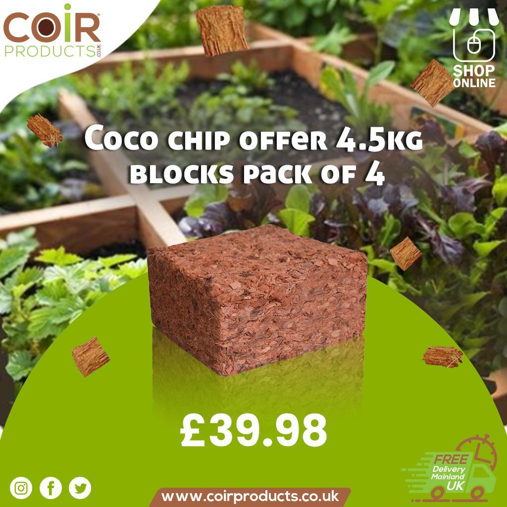 CoirProductsUK's tweet photo. What are your gardening plans for the weekend? Our natural, biodegradable, and #peatfree #CocoChips can also be used as mulch. Make the most of our pack of 4 blocks of 4.5kg! Order online: https://t.co/VUb7AHI4QQ #Coir https://t.co/Jwneeq2ZCw