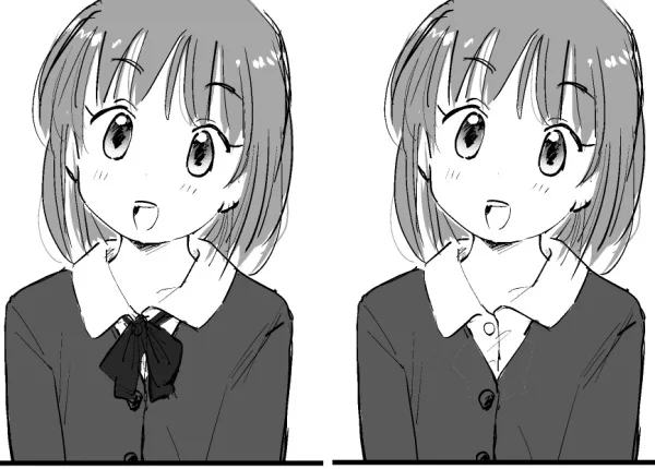 制服のリボンを有り/無しどちらにするか、という非常にどうでもよいことで深夜に悩む。(キャラは田山さん)
画力不足で質感の表現がいまいちですが、上着はカラーレスジャケットです。リボン有りのほうが中学校の制服っぽさが増す気がするけど、地方の公立中ならリボン無しが普通だろうか…などと。 