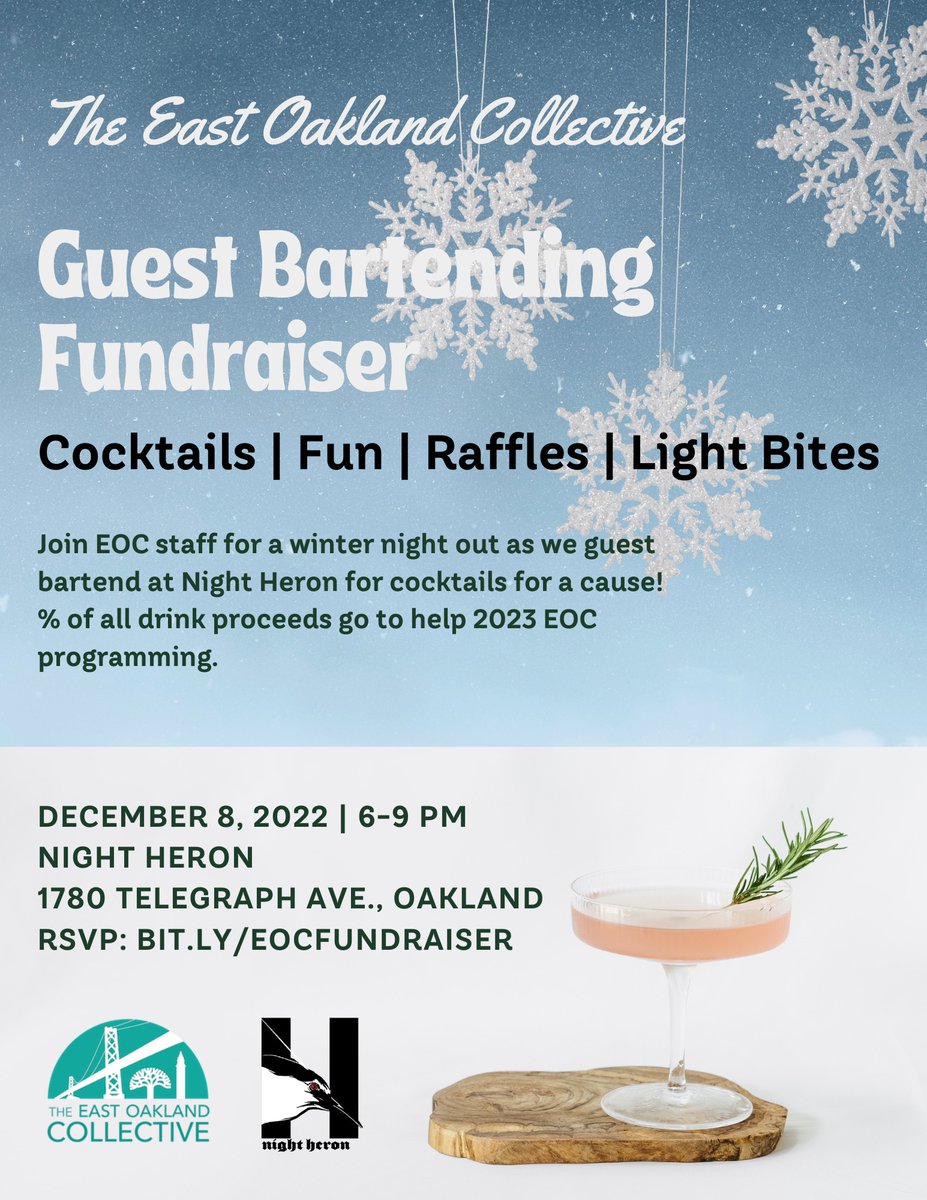Join EOC staff as we step behind the bar for an evening of fun, community, food and drinks. Percentage of all drink proceeds go to help 2023 EOC programming. RSVP at bit.ly/eocfundraiser