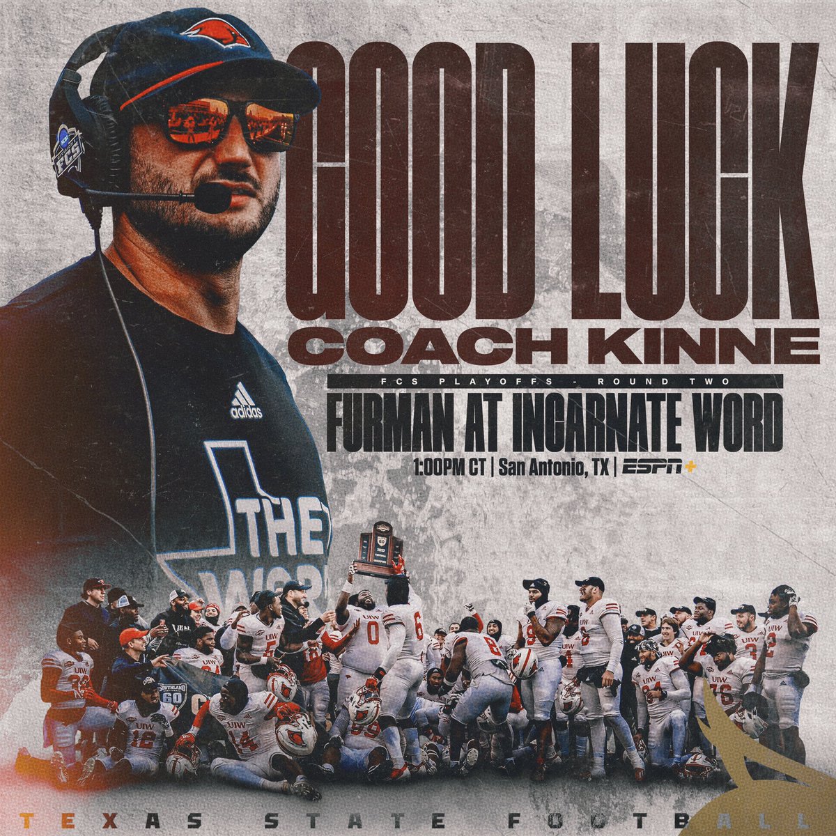Good luck to <a href="/GJKinne/">GJ Kinne</a> and <a href="/UIWFootball/">UIW Football</a> in today’s Second Round of the FCS Playoffs

Watch on ESPN+ 

es.pn/3FptsdV

#EatEmUp