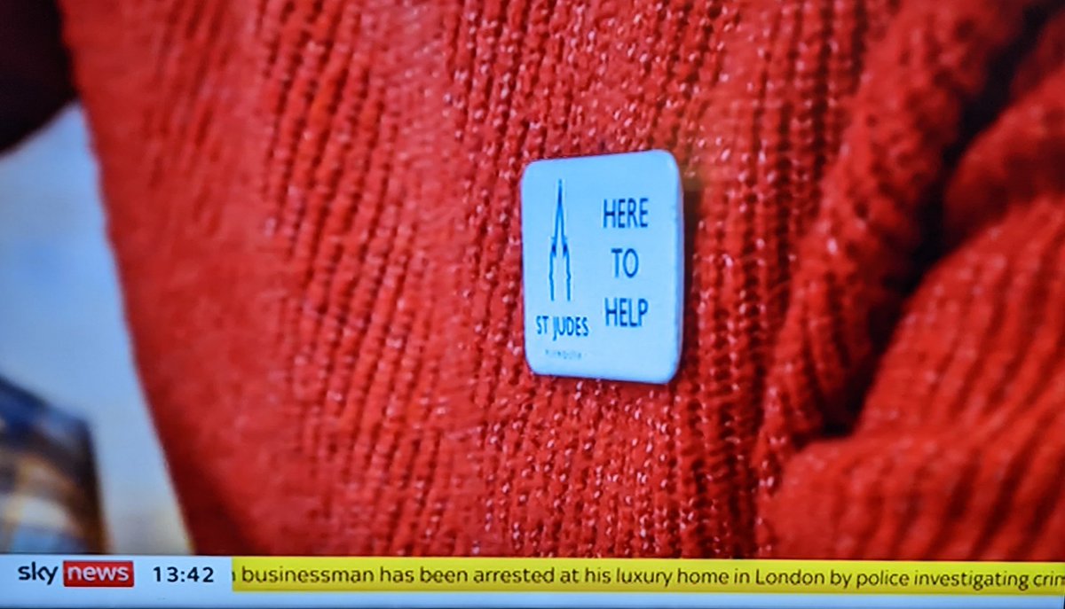 TimJudes's tweet photo. A great shot in the Sky News item today on Warm Spaces that captured one of St Jude's Community Hub Cafe volunteer badges: "Here To Help"
We've been open every Tuesday morning with free fresh Coffee,Tea and Biscuits for about 6 years now.
@CofEDevon @churchofengland @PlymTogether https://t.co/20dgunvAGn