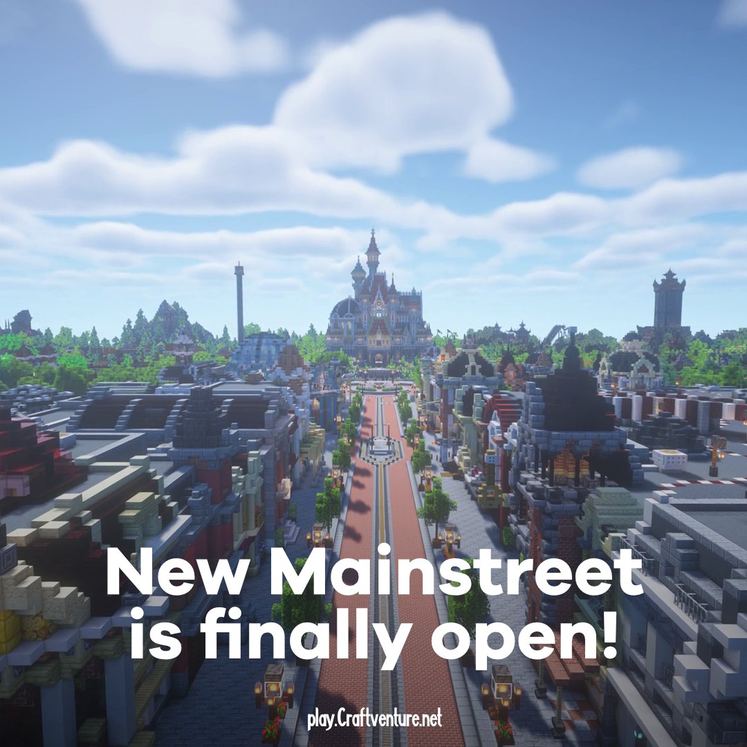 Craftventure's tweet photo. It has taken quite some time. But then again, all great things take time, don't they? New Mainstreet is finally open! Come over to Craftventure and explore it for yourself!
#cv #newmainstreet #nomorecvsoon https://t.co/BIMt5kJNsJ