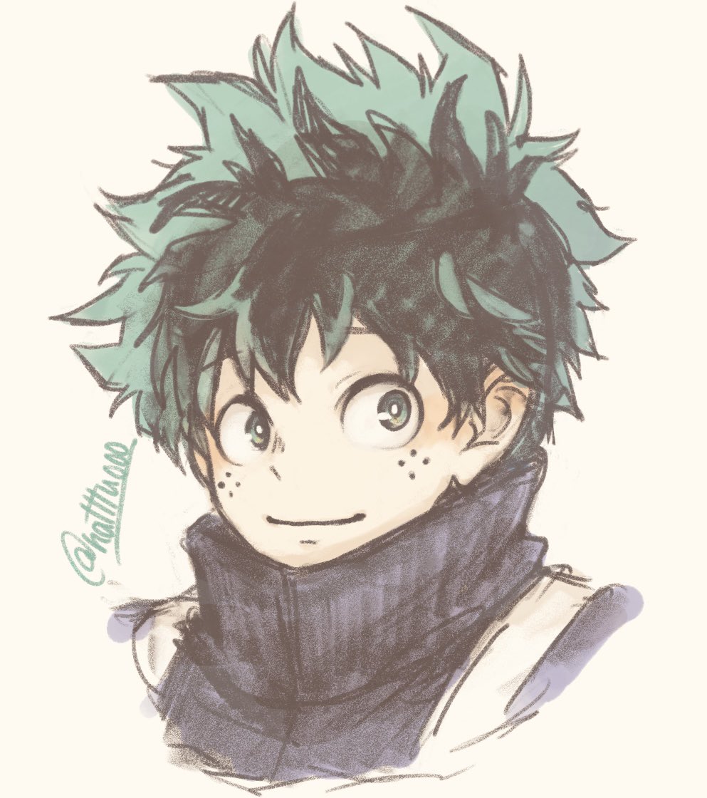 midoriya izuku 1boy male focus solo green hair smile green eyes freckles  illustration images